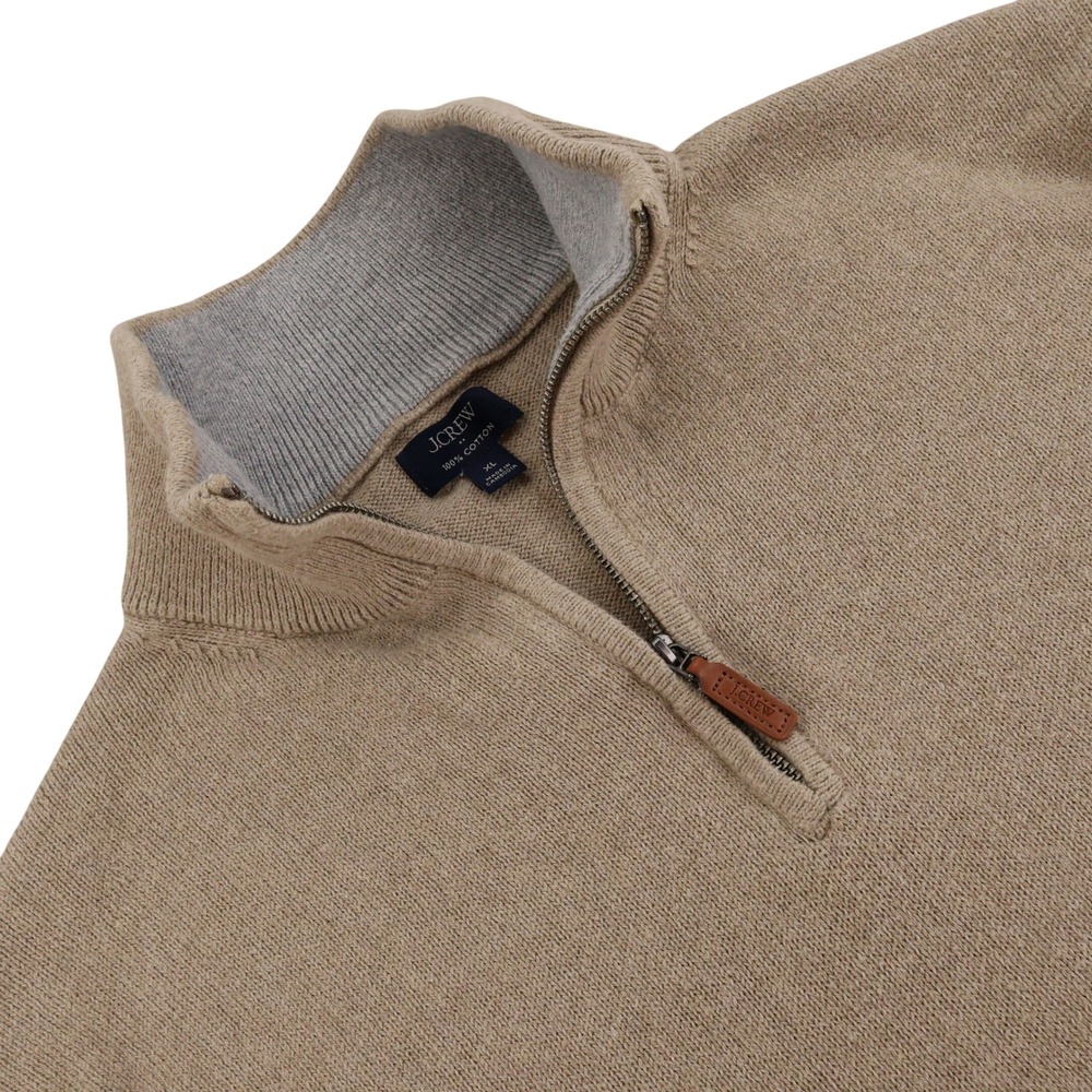J.Crew Mens XL Tan Cotton Quarter Zip Mock Neck Sweater Heather Brown Pullover